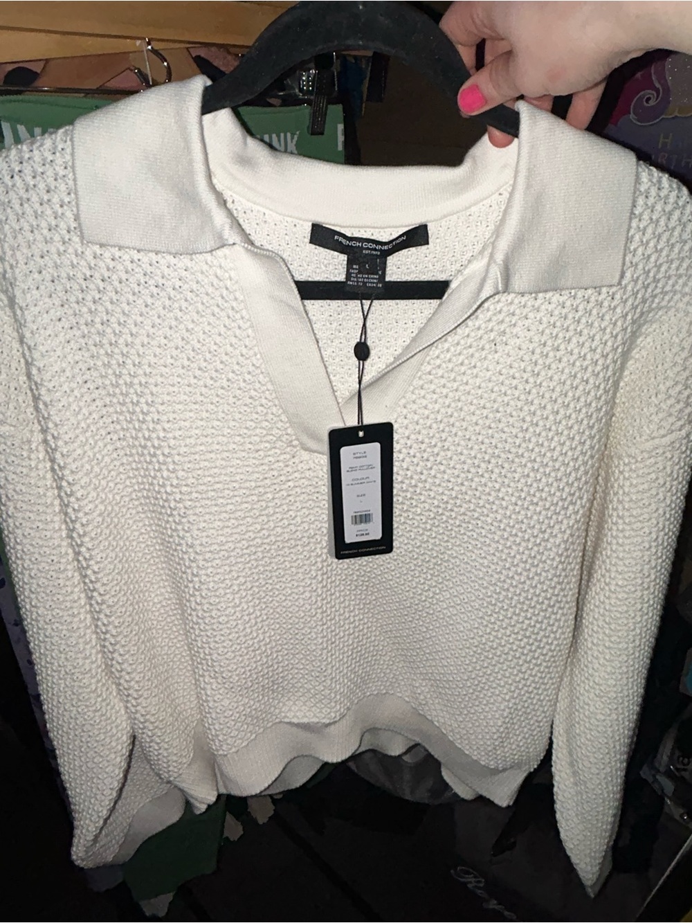 French Connection Remy Cotton Blend Pullover Sweater; Color: 10 Bummer White